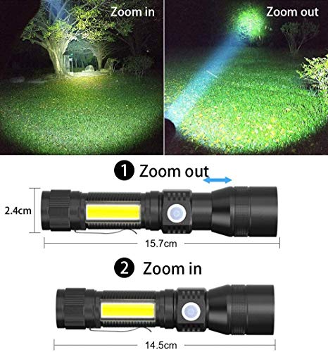 Linterna UV 3 en 1, linterna LED, USB, recargable, magnética, con zoom, banral, resistente al agua, lámpara de trabajo COB, 7 modos, 395 nm, detector de orina para mascotas (2 unidades)