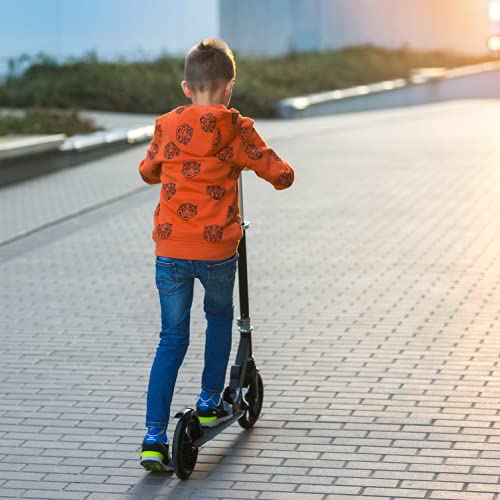 LIONELO Luca Patinete Urbano XXL hasta 100 kg, Scooter para niños, Grandes Ruedas 200 mm ShockResist Amortiguador, Volante Ajustable Altura, Freno Plegable (Negro 2)