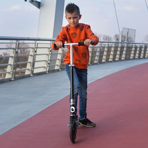 LIONELO Luca Patinete Urbano XXL hasta 100 kg, Scooter para niños, Grandes Ruedas 200 mm ShockResist Amortiguador, Volante Ajustable Altura, Freno Plegable (Negro 2)