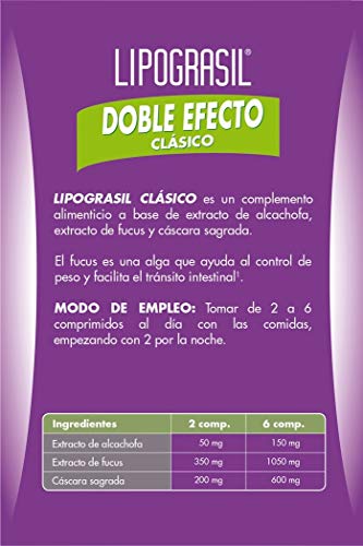 Lipograsil Clásico Doble Efecto ingredientes de origen natural, Tránsito intestinal y control de Peso, 50 Comprimidos