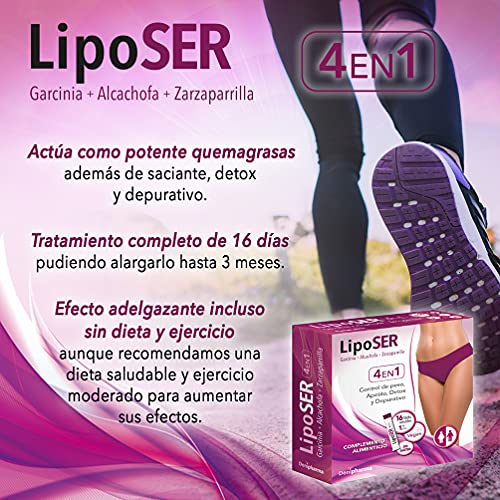 Liposer - 16 sticks - Elimina la grasa acumulada en Abdomen, Caderas. Piernas, Espalda y Brazos - Adelgazante 4 en 1 - Quemagrasas | Apetito | Detox | Depurativo - Resultados en 16 días - 1 al día