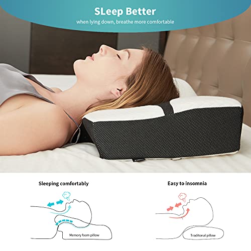 LITSPOT Almohada Cervical - Almohada Ergonómica con Memoria de Forma, Almohada Cervical con Alturas Ajustables (61 * 41 * 11 / 9cm) Funda Lavable de Diseño Terapéutico para Dolor Reducido(Negro)