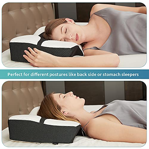 LITSPOT Almohada Cervical - Almohada Ergonómica con Memoria de Forma, Almohada Cervical con Alturas Ajustables (61 * 41 * 11 / 9cm) Funda Lavable de Diseño Terapéutico para Dolor Reducido(Negro)