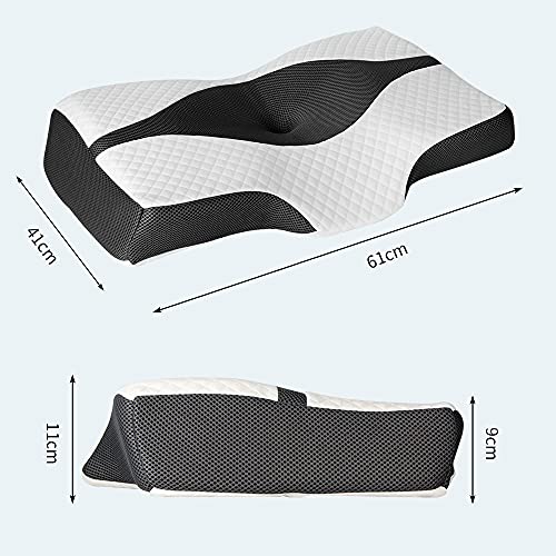 LITSPOT Almohada Cervical - Almohada Ergonómica con Memoria de Forma, Almohada Cervical con Alturas Ajustables (61 * 41 * 11 / 9cm) Funda Lavable de Diseño Terapéutico para Dolor Reducido(Negro)