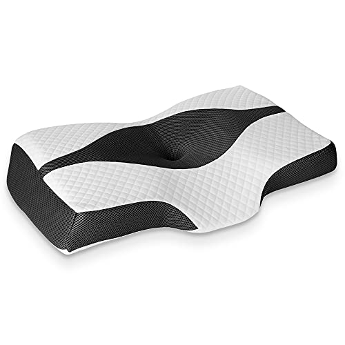 LITSPOT Almohada Cervical - Almohada Ergonómica con Memoria de Forma, Almohada Cervical con Alturas Ajustables (61 * 41 * 11 / 9cm) Funda Lavable de Diseño Terapéutico para Dolor Reducido(Negro)