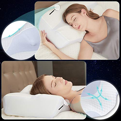 LITSPOT Almohada Cervical Viscoelástica para Dormir Almohada Ergonómica para Relajarse de Dolor del Cuello y Hombro, Almohadas Ortopedica para Durmiente Lateral, Funda Lavable - 61*41*11/9