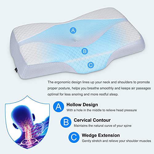 LITSPOT Almohada Cervical Viscoelástica para Dormir Almohada Ergonómica para Relajarse de Dolor del Cuello y Hombro, Almohadas Ortopedica para Durmiente Lateral, Funda Lavable - 61*41*11/9