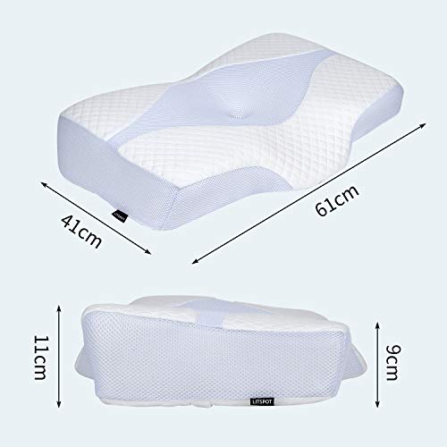 LITSPOT Almohada Cervical Viscoelástica para Dormir Almohada Ergonómica para Relajarse de Dolor del Cuello y Hombro, Almohadas Ortopedica para Durmiente Lateral, Funda Lavable - 61*41*11/9