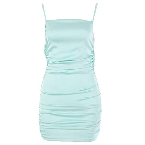 LIXILI Vendaje Backless Sling Vestido, Pliegues Azules Sexy Wrap Hips Strongy Vestido Sin Mangas para Mujeres Chicas,L