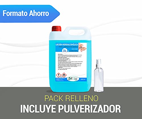 Loción Hidroalcohólica para manos | EFICACIA CERTIFICADA POR LABORATORIO | 70% Alcohol garantizado | Ecosoluciones Químicas ECO- 901 | 5 L