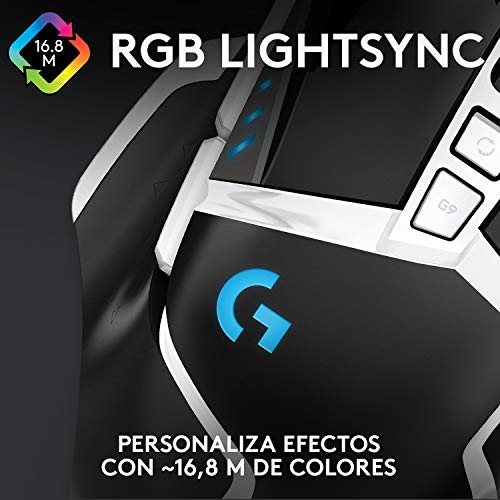 Logitech G502 HERO Ratón Gaming Edición Especial con Cable Alto Rendimiento, Captor HERO 25K, 25,600 DPI, RGB, Peso Personalizable, 11 Botones Programables, PC/Mac - Blanco y Negro