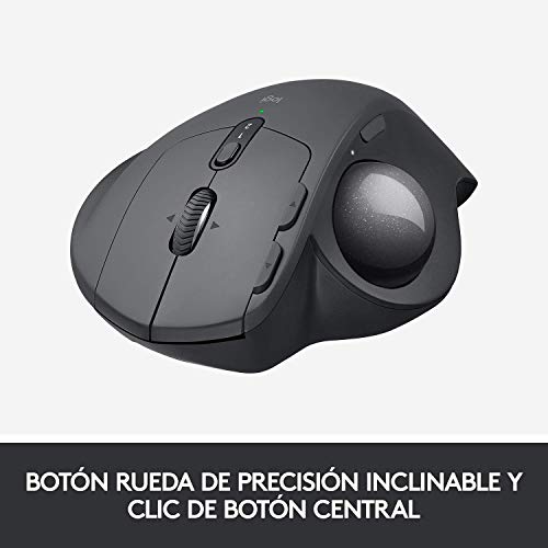 Logitech MX Ergo Trackball, Ratón Inalámbrico Ergonómico, Bluetooth/2.4 GHz con Receptor Unifying USB, Ángulo del Trackball Ajustable, Rueda de Precisión Inclinable, Carga USB-C, PC/Mac/iPad OS, Negro