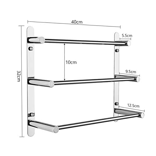 Lolypot Toallero Multicapa de Acero Inoxidable 304, toallero de Pared, Estante de Pared, toallero de Pared, Soporte para Toallas de baño, 3 Barras, Barra de Toalla para baño y Cocina (Cromo, 40cm)