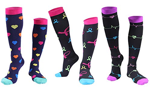 Longwu (3 pares Calcetines de Compresión Recuperación para Hombres y Mujeres (20-30 mmhg) Ideal para Dolor de Espinillas,Deportes,Dolor de Piernas,Varices,Trombosis Venosa Grave, Embarazo