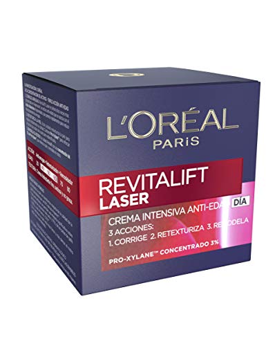 L'Oréal Paris Crema de Día Anti-Edad Intensiva Revitalift Láser, Con Pro- Xylane Concrentrado, Corrige arrugas, retexturiza la piel y remodela el rostro, 50 ml