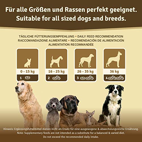 Los comprimidos condroprotector perros para articulaciones Veddelholzer con MSM, harpagófito glucosamina colágeno para fortalecer los huesos, fabricadas en Alemania, 125 cápsulas con hialurón y Omega3