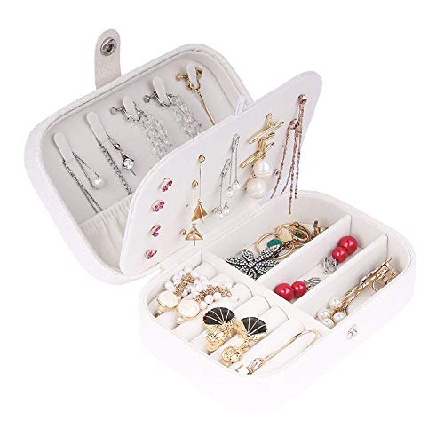 Lrikas Joyero Pequeño Joyero Viaje Joyeros Mujer Pequeña Joyero Jewelry Organizer para Anillos, Aretes, Pendientes, Pulseras y Collares (Blanco)