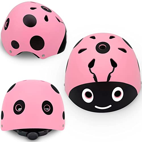 Lucky-M - Juego de 7 Almohadillas Protectoras para Deportes al Aire Libre para niños y niñas (Rodilleras, Coderas y muñequeras) (Rosa Escarabajo)