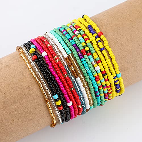 LUTER 18 Piezas Tobilleras Cuentas Pulsera Elástica Bohomenian Tobilleras Colores Cuentas Coloridas Hechas a Mano Joyería para Niñas Mujeres