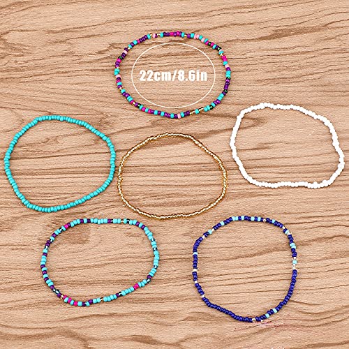 LUTER 6 Piezas Tobilleras Cuentas Pulsera Elástica Bohomenian Tobilleras Colores Cuentas Coloridas Hechas a Mano Joyería para Niñas Mujeres