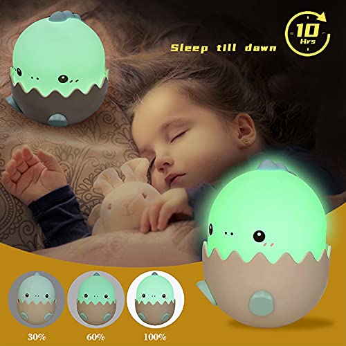 Luz Bebé Nocturna, LED Lámpara Quitamiedos de Noche de Silicona Recargable Sensor Tactil para Dormir, Linda Decoración de Dinosaurios en la Habitación de los Niños, Regalo Recién Nacido (Verde)