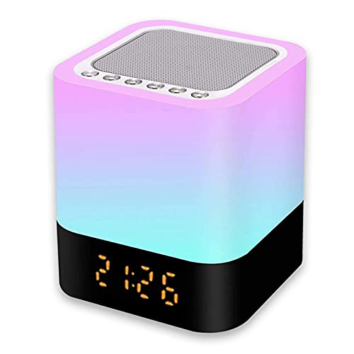 Luz Nocturna Altavoz Bluetooth, Gingbiss Lámpara Táctil Que Cambia de Color, Luz de Noche RGB Regulable, Reloj Despertador Digital, Regalos Comunion para Niños Adolescentes