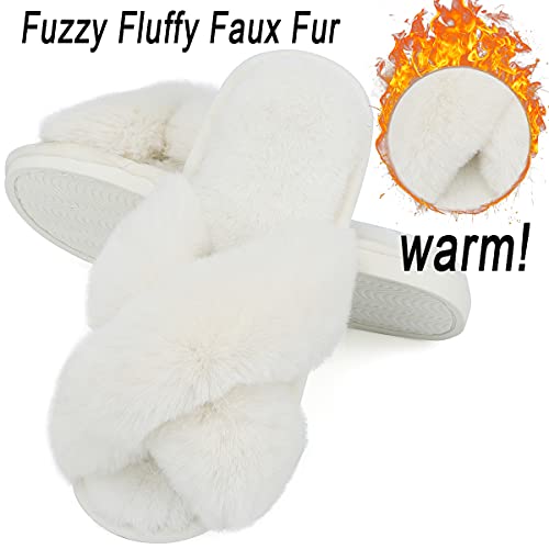 Lvptsh Zapatillas de Casa para Mujer Invierno Pantuflas Hombre Cálidode Slippers Fluff Zapatos de Casa Planas Peludo Antideslizante,White,EU42/43