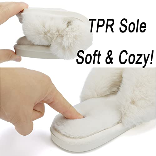 Lvptsh Zapatillas de Casa para Mujer Invierno Pantuflas Hombre Cálidode Slippers Fluff Zapatos de Casa Planas Peludo Antideslizante,White,EU42/43