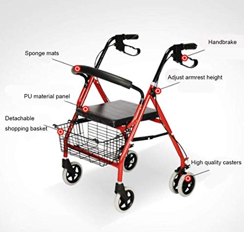 LXDDJZXQ Walker, Ligero, Plegable, Ajustable, para conducción, con diseño de Anciano, Puede Sentarse en el Carrito de la Compra para Comprar muletas de 4 pies