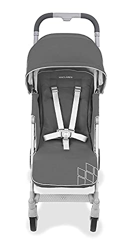 Maclaren Techno Arc silla de paseo tipo paraguas ligero, Para niños de recién nacidos hasta 25 kg, capota extensible con factor UPF 50+ y asiento reclinable, Accesorios incluidos, Gris oscuro/plateado