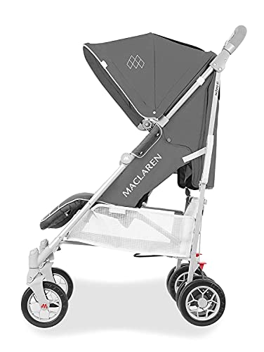 Maclaren Techno Arc silla de paseo tipo paraguas ligero, Para niños de recién nacidos hasta 25 kg, capota extensible con factor UPF 50+ y asiento reclinable, Accesorios incluidos, Gris oscuro/plateado