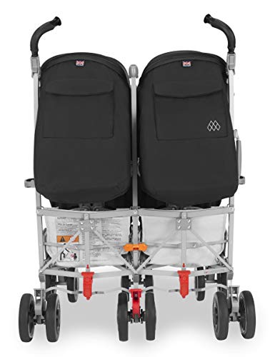 Maclaren Twin Techno silla de paseo ligera y compacta para recién nacidos de hasta 15 kg en cada asiento, Capota individual extensible y asiento reclinable, Incluye protector para la lluvia, Negro