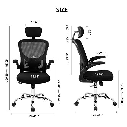 Magic Life Silla de Escritorio Silla de Oficina ergonómica con reposacabezas Ajustable Reposabrazos abatible y Cierre de Malla Agradable para la Piel Silla para computadora con rotación de 360 °