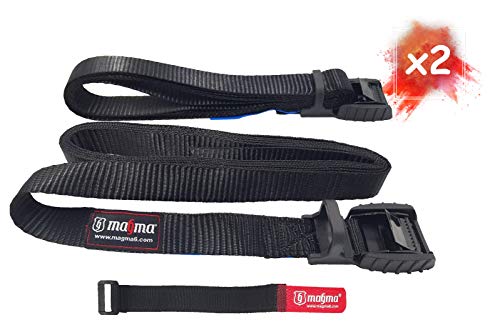 MAGMA Pack 2 Cinchas de Amarre de 3m | Correas para Baca Coche y Portabicicletas. Surf, Bici, Kayak, Moto | Hebilla -Trinquete con Protección de Goma para no rayar | Carga Segura - SWL: 250kgf Negro