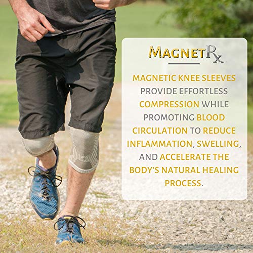 MagnetRX® Rodillera Compresión Magnética - Pack de 2 Rodilleras Ortopédicas con 17 Imanes de Neodimio para el Dolor de Rodilla Tendinitis y Artritis - Sujeción Rodilla con Magnetoterapia - Talla M