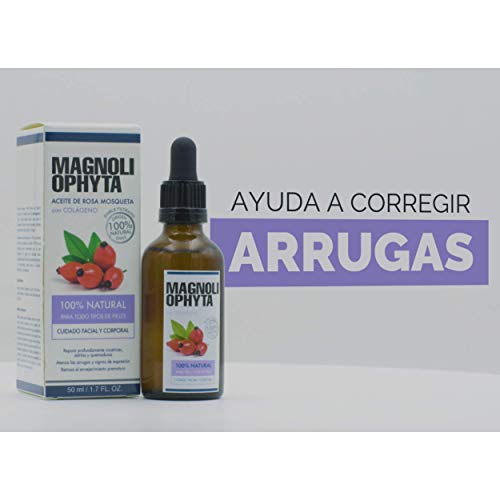 Magnoliophyta Aceite de Rosa Mosqueta con Colágeno, Aceite Corporal y Facial, Todo Tipo de Pieles, Regenera y Nutre en Profundidad, Combate Arrugas, 100% Natural Originario de Chile, 50 Mililitros