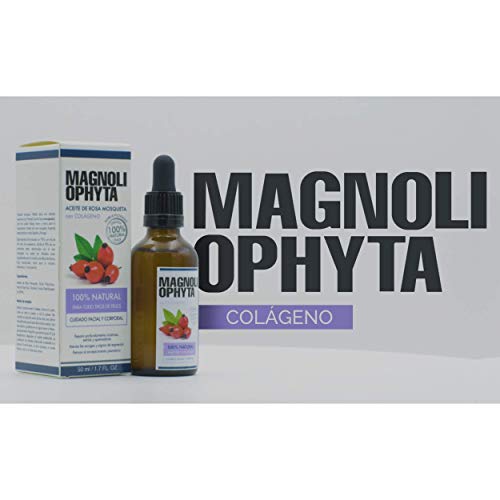 Magnoliophyta Aceite de Rosa Mosqueta con Colágeno, Aceite Corporal y Facial, Todo Tipo de Pieles, Regenera y Nutre en Profundidad, Combate Arrugas, 100% Natural Originario de Chile, 50 Mililitros