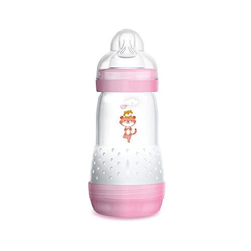 MAM Biberón Easy Start Anti-Colic A121, Anticólicos Patentado con Tetina 2 de Silicona SkinsoftTM Ultrasuave, para Bebés a partir de 2 Meses, 260 Ml Rosa, 1 Unidad, Autoesterilizable en 3 minutos