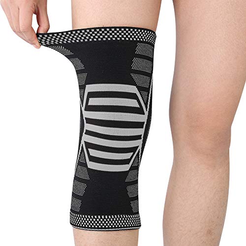 Manga de la rodilla, protector de rodilla para el deporte Protector de rodilla Rodillera de apoyo para correr, CrossFit, Baloncesto, Levantamiento de pesas, Gimnasio (M-Negro y Gris)