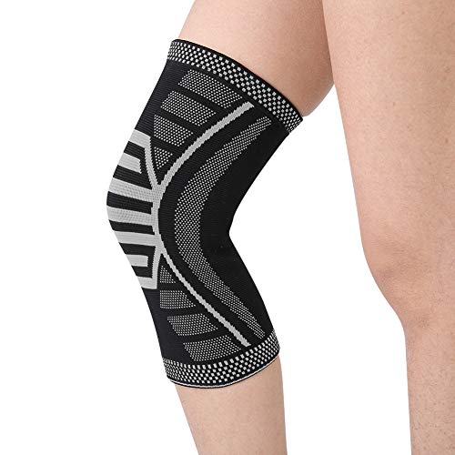 Manga de la rodilla, protector de rodilla para el deporte Protector de rodilla Rodillera de apoyo para correr, CrossFit, Baloncesto, Levantamiento de pesas, Gimnasio (M-Negro y Gris)