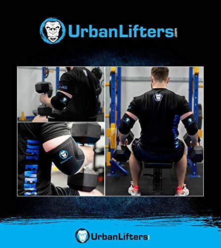 Mangas de codo Urban Lifters (Par) - Excelente soporte, calor, compresión, prevención de lesiones y mejora del rendimiento para Pressing, WOD's, Crossfit, WeightLifting, Powerlifting & Gym Goers. Conveniente para los hombres y la mujer. (L)