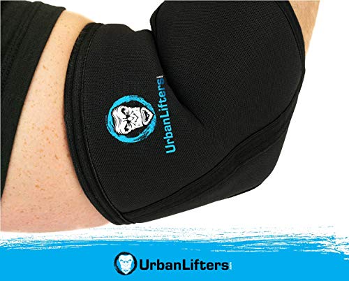 Mangas de codo Urban Lifters (Par) - Excelente soporte, calor, compresión, prevención de lesiones y mejora del rendimiento para Pressing, WOD's, Crossfit, WeightLifting, Powerlifting & Gym Goers. Conveniente para los hombres y la mujer. (L)