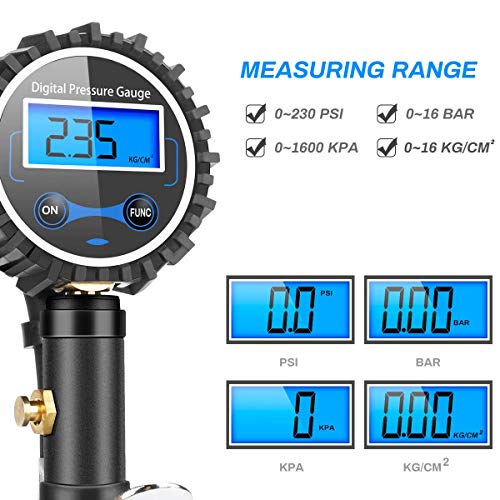 Manómetro Presión Neumáticos Digital Manómetro Inflador Neumáticos para Compresor Medidor Presión Neumáticos Profesional Portátil para Coche Moto Bicicleta y Camión 0-200psi