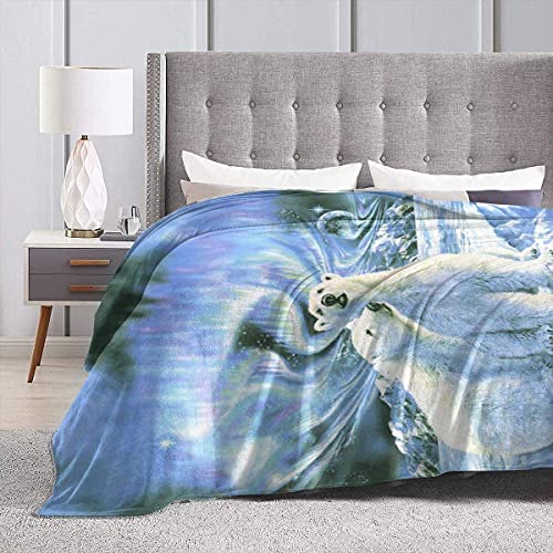 Manta de Microfibra Manta de Tiro Osos Polares Estampado de Auroras boreales Ultra Suave Fuzzy Ligero Cozy Warm Fluffy Plush Blanket Microfibra para Cama Sofá Silla Otoño Invierno