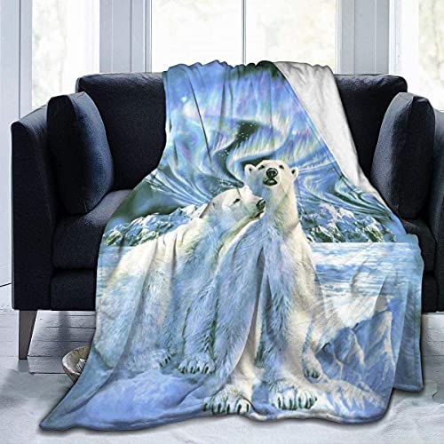 Manta de Microfibra Manta de Tiro Osos Polares Estampado de Auroras boreales Ultra Suave Fuzzy Ligero Cozy Warm Fluffy Plush Blanket Microfibra para Cama Sofá Silla Otoño Invierno