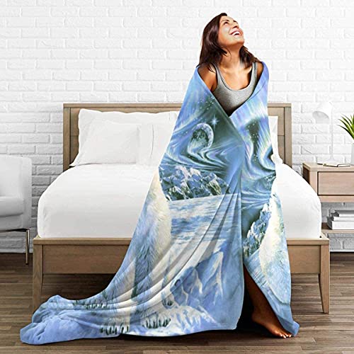 Manta de Microfibra Manta de Tiro Osos Polares Estampado de Auroras boreales Ultra Suave Fuzzy Ligero Cozy Warm Fluffy Plush Blanket Microfibra para Cama Sofá Silla Otoño Invierno