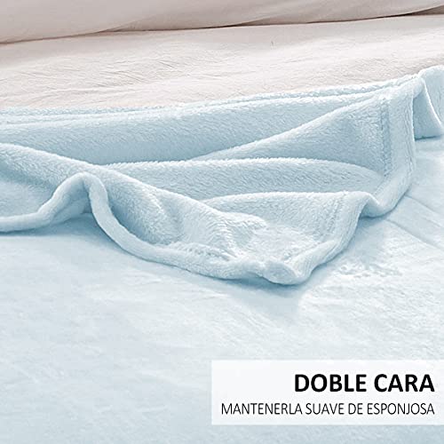 Manta para Sofá de Franela, Mantas para Cama Suave, Manta Suave con Tacto de Terciopelo, Manta para Cama 90 Reversible (220 x 240 cm, Azul Cielo)