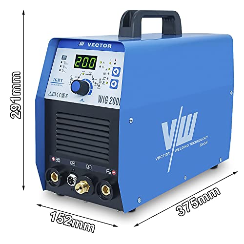 Máquina de soldadura Tig con 200 amperios y función de soldadura por electrodo de 170 amperios | Función de pulso - preflujo y postflujo de gas - subida y bajada de corriente de Vector Welding