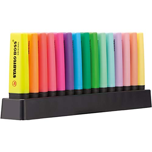 Marcador STABILO BOSS ORIGINAL - Set de mesa con 9 colores fluorescentes y 6 colores pastel