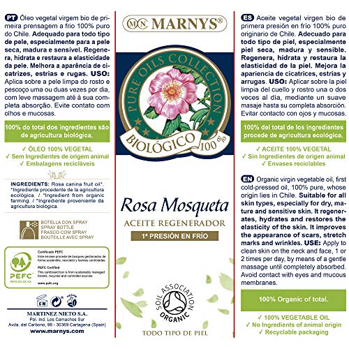 MARNYS Aceite Regenerador Rosa Mosqueta Biológico 100% Vegetal Spray 50ml